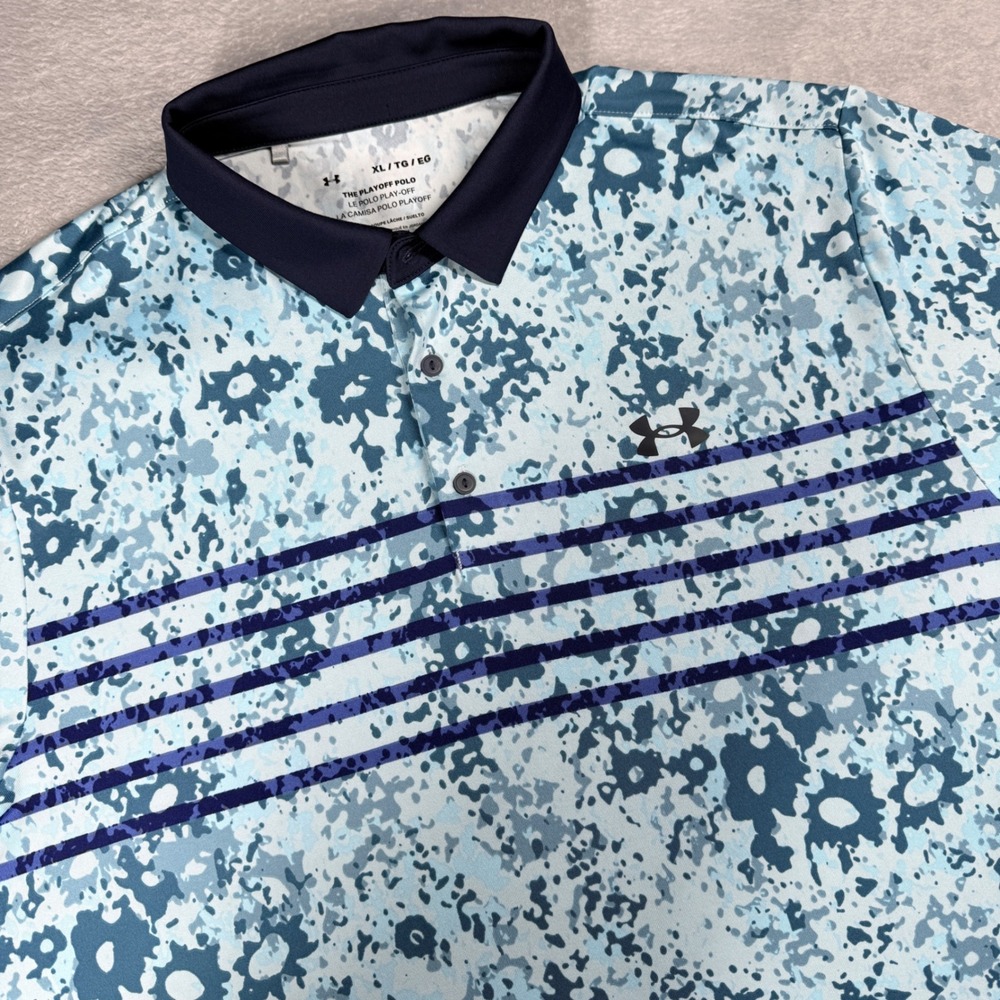 Under Armour Playoff Polo Shirt Mens XL Loose Fit Blue Camo Golf Performance